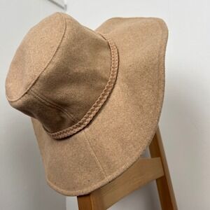 ASN Tan Floppy Harper Fedora Hat Braided Band Adjustable Interior Camel Beige